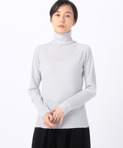 Gabardine K.T(ギャバジンケーティー)の「〔 +サイズ 〕 【前後2WAY】シアーストライプジャージー シアーストライプカットソー(Tシャツ/カットソー・レディース・グリーン系その他/ホワイト/ライトグレー/サックスブルー・13号/17号)」の4枚目の写真