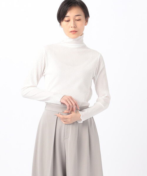 Gabardine K.T(ギャバジンケーティー)の「〔 +サイズ 〕 【前後2WAY】シアーストライプジャージー シアーストライプカットソー(Tシャツ/カットソー・レディース・グリーン系その他/ホワイト/ライトグレー/サックスブルー・13号/17号)」の6枚目の写真