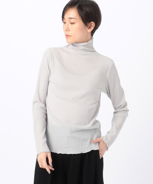 Gabardine K.T(ギャバジンケーティー)の「〔 +サイズ 〕 【前後2WAY】シアーストライプジャージー シアーストライプカットソー(Tシャツ/カットソー・レディース・グリーン系その他/ホワイト/ライトグレー/サックスブルー・13号/17号)」の8枚目の写真
