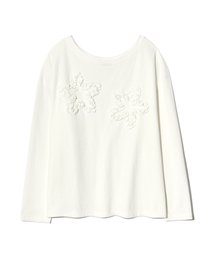 FLOWER OFF-SHOULDER WAFFLE LS (WHITE)