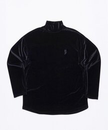 DROP-SHOULDER VELVET TURTLE-NECK TEE (Black)