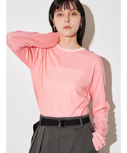 ELENDEEK(エレンディーク)の「ウールシアーロングTニット(ニット/セーター・レディース・オフホワイト/ブルー/ブラック/イエロー/ピンク・FREE)」の5枚目の写真