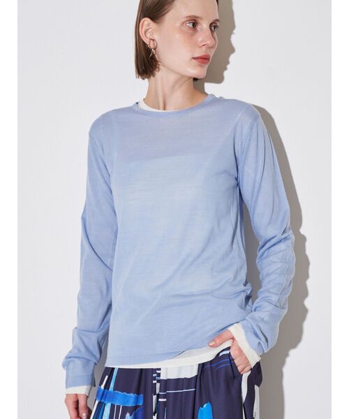 ELENDEEK(エレンディーク)の「ウールシアーロングTニット(ニット/セーター・レディース・オフホワイト/ブルー/ブラック/イエロー/ピンク・FREE)」の4枚目の写真