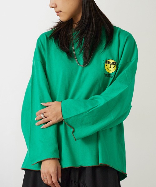 DIET BUTCHER SLIM SKIN(ダイエットブッチャースリムスキン)の「DIET BUTCHER SLIM SKIN/ダイエットブッチャースリムスキン SINE WAVE LS バックプリント クルーネックロンT(Tシャツ/カットソー・メンズ・オレンジ/パープル/グリーン/チャコールグレー/ナチュラル/ライトピンク・FREE)」の3枚目の写真