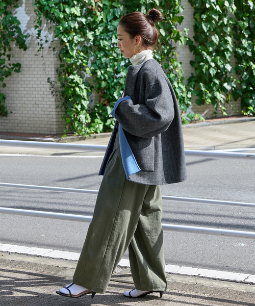 B.C STOCK（ベーセーストック）の「《追加》S120ブレンドショート丈リバーシブルコート（その他アウター・レディース・チャコールグレー/ネイビー/ブラウン・FREE）」の5枚目の写真