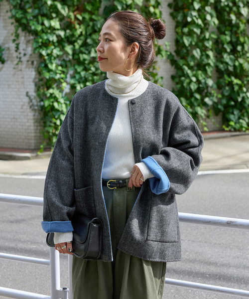 B.C STOCK（ベーセーストック）の「《追加》S120ブレンドショート丈リバーシブルコート（その他アウター・レディース・チャコールグレー/ネイビー/ブラウン・FREE）」の7枚目の写真