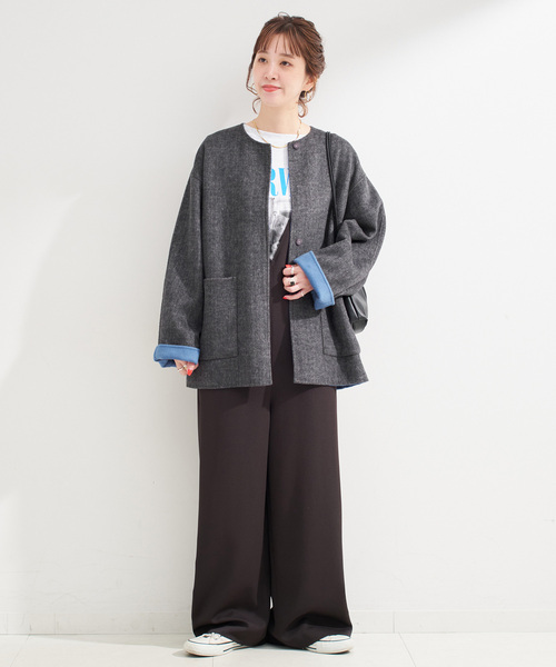 B.C STOCK（ベーセーストック）の「《追加》S120ブレンドショート丈リバーシブルコート（その他アウター・レディース・チャコールグレー/ネイビー/ブラウン・FREE）」の13枚目の写真