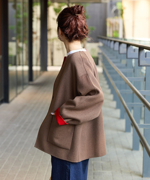 B.C STOCK（ベーセーストック）の「《追加》S120ブレンドショート丈リバーシブルコート（その他アウター・レディース・チャコールグレー/ネイビー/ブラウン・FREE）」の21枚目の写真