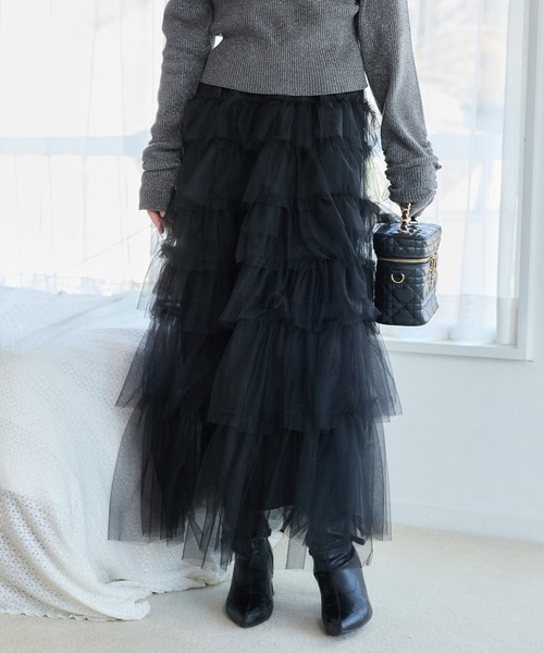 セール】チュールティアードロングスカート（スカート）｜one after