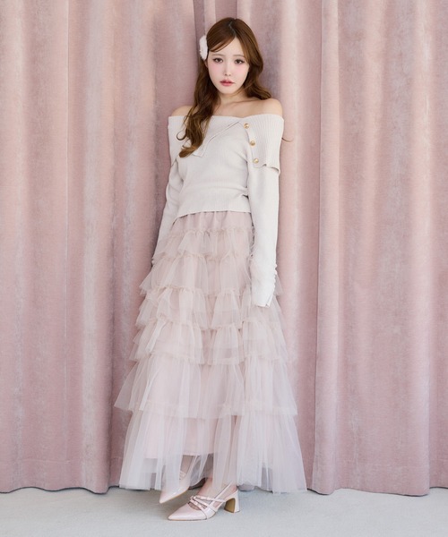 セール】チュールティアードロングスカート（スカート）｜one after