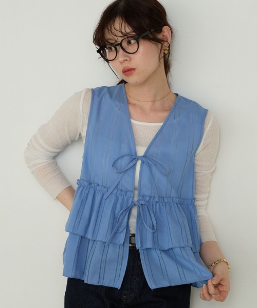 Cherir Mignon（シェリルミニョン）の「【Cherir Mignon】2wayダブルリボンフリルティアードノースリブラウス（シャツ/ブラウス・レディース・ブラック/ブルー/ホワイト・FREE）」の8枚目の写真