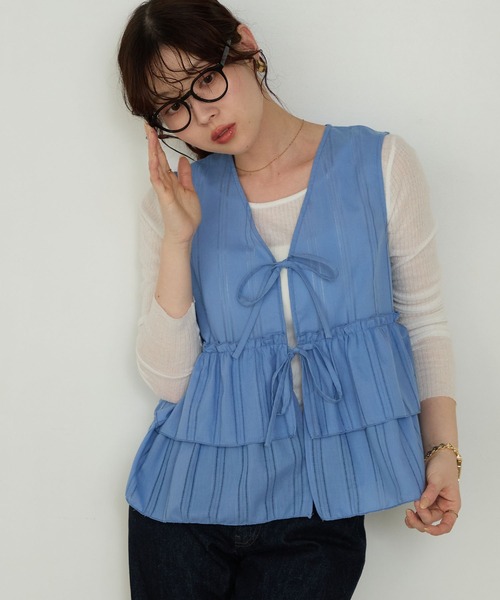 Cherir Mignon（シェリルミニョン）の「【Cherir Mignon】2wayダブルリボンフリルティアードノースリブラウス（シャツ/ブラウス・レディース・ブラック/ブルー/ホワイト・FREE）」の13枚目の写真