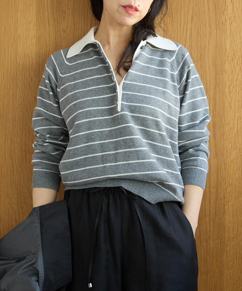 IENA LA BOUCLE(イエナラブークル)の「IENA LA BOUCLE ボーダーラガーシャツニット(ニット/セーター・レディース・ブラウン/グレー・FREE)」の2枚目の写真