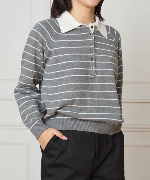 IENA LA BOUCLE(イエナラブークル)の「IENA LA BOUCLE ボーダーラガーシャツニット(ニット/セーター・レディース・ブラウン/グレー・FREE)」の18枚目の写真