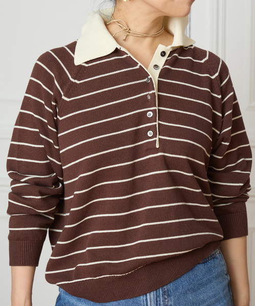 IENA LA BOUCLE(イエナラブークル)の「IENA LA BOUCLE ボーダーラガーシャツニット(ニット/セーター・レディース・ブラウン/グレー・FREE)」の10枚目の写真