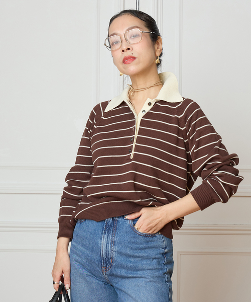 IENA LA BOUCLE(イエナラブークル)の「IENA LA BOUCLE ボーダーラガーシャツニット(ニット/セーター・レディース・ブラウン/グレー・FREE)」の9枚目の写真