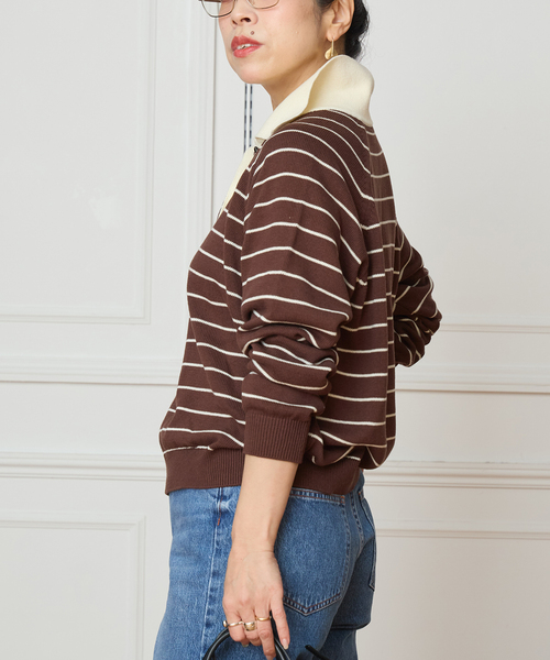 IENA LA BOUCLE(イエナラブークル)の「IENA LA BOUCLE ボーダーラガーシャツニット(ニット/セーター・レディース・ブラウン/グレー・FREE)」の8枚目の写真