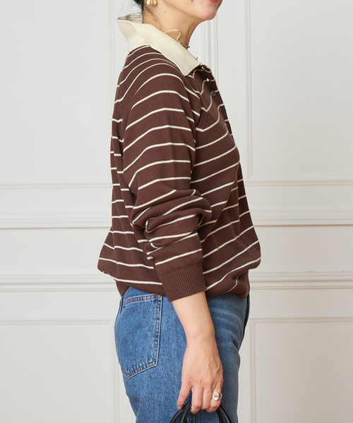IENA LA BOUCLE(イエナラブークル)の「IENA LA BOUCLE ボーダーラガーシャツニット(ニット/セーター・レディース・ブラウン/グレー・FREE)」の6枚目の写真