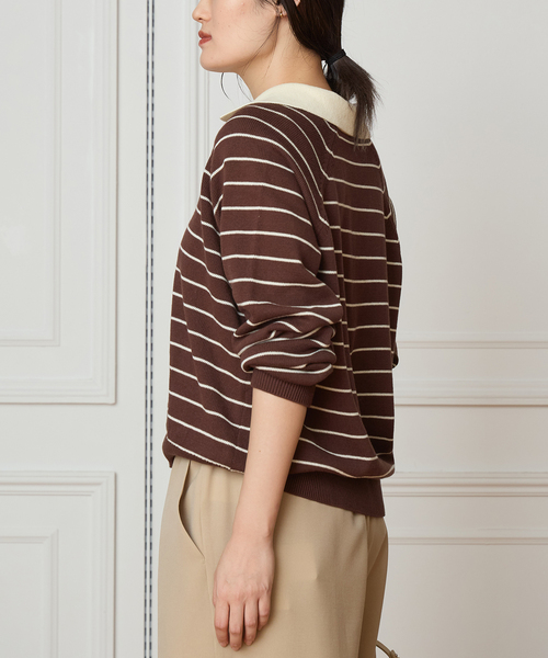 IENA LA BOUCLE(イエナラブークル)の「IENA LA BOUCLE ボーダーラガーシャツニット(ニット/セーター・レディース・ブラウン/グレー・FREE)」の3枚目の写真
