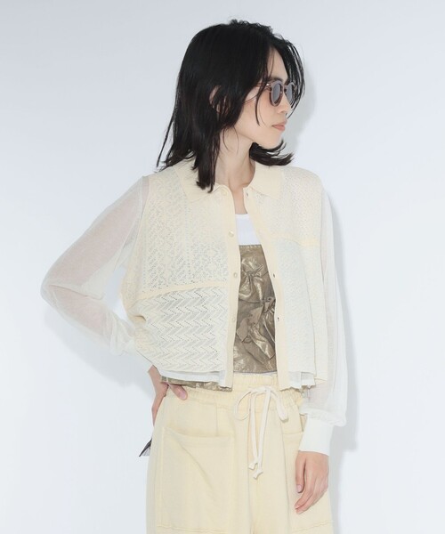 maturely(マチュアリー)の「maturely / オープン ワーク レイヤード カーディガン(カーディガン/ボレロ・レディース・ホワイト系その他7/ネイビー・1/0)」の2枚目の写真