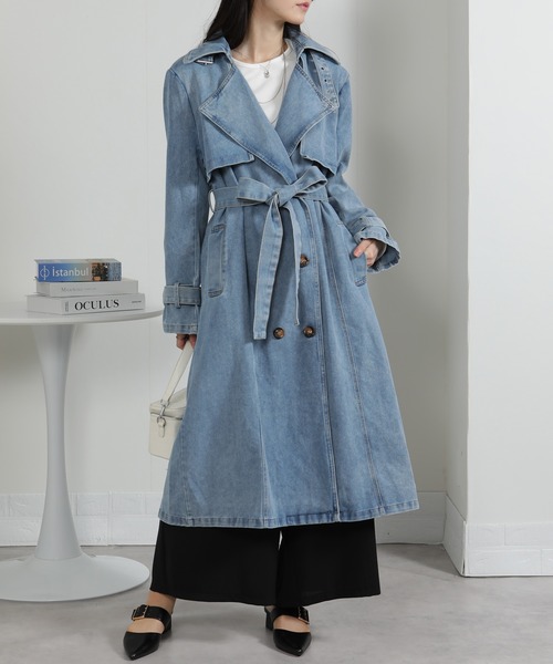 pumpkin port（パンプキンポート）の「デニムトレンチコート（トレンチコート・レディース・サックスブルー/ブルー・M）」の3枚目の写真