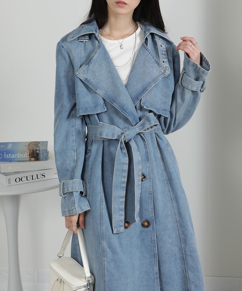 pumpkin port（パンプキンポート）の「デニムトレンチコート（トレンチコート・レディース・サックスブルー/ブルー・M）」の4枚目の写真
