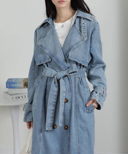pumpkin port（パンプキンポート）の「デニムトレンチコート（トレンチコート・レディース・サックスブルー/ブルー・M）」の5枚目の写真