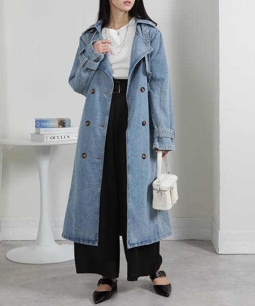 pumpkin port（パンプキンポート）の「デニムトレンチコート（トレンチコート・レディース・サックスブルー/ブルー・M）」の7枚目の写真