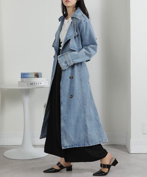 pumpkin port（パンプキンポート）の「デニムトレンチコート（トレンチコート・レディース・サックスブルー/ブルー・M）」の9枚目の写真