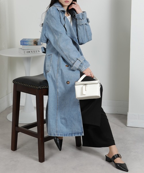 pumpkin port（パンプキンポート）の「デニムトレンチコート（トレンチコート・レディース・サックスブルー/ブルー・M）」の10枚目の写真