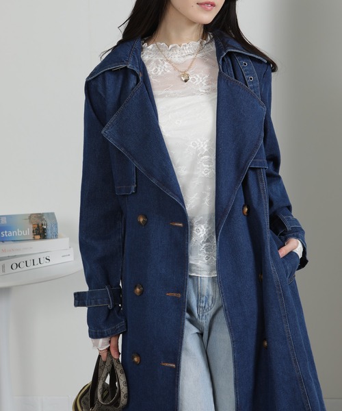 pumpkin port（パンプキンポート）の「デニムトレンチコート（トレンチコート・レディース・サックスブルー/ブルー・M）」の18枚目の写真