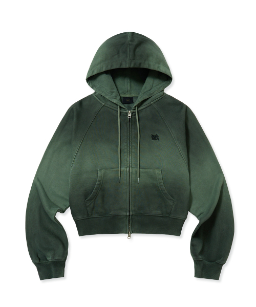 W Broken Tag Dirty Crop Hood Zip Up — хаки (кроп‑худи на молнии)
