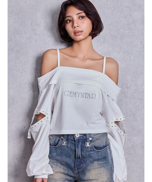 GYDA（ジェイダ）の「GEMYNTARオフショルトップス（Tシャツ/カットソー・レディース・ブラック/オフホワイト・FREE）」の2枚目の写真