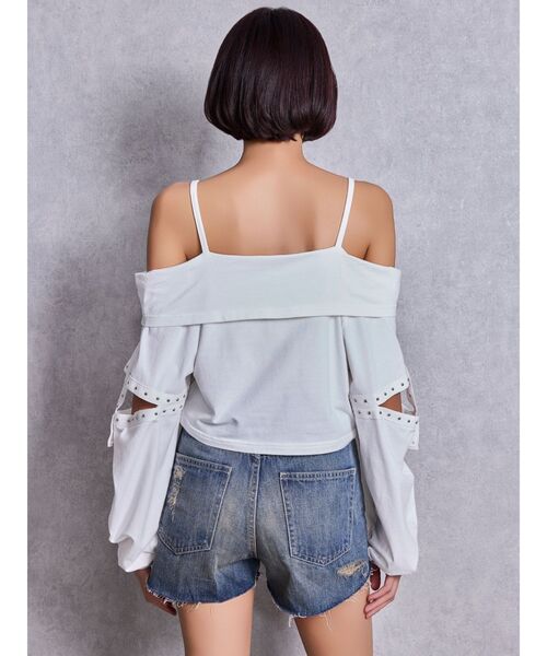 GYDA（ジェイダ）の「GEMYNTARオフショルトップス（Tシャツ/カットソー・レディース・ブラック/オフホワイト・FREE）」の5枚目の写真