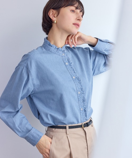 シャンブレーフリルシャツ/イージーケア（シャツ/ブラウス）｜ROPE