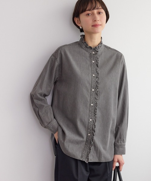 セール】シャンブレーフリルシャツ/イージーケア（シャツ/ブラウス