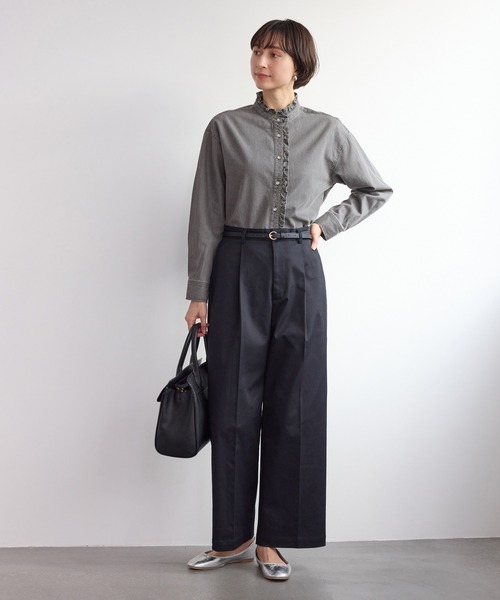 ROPE' PICNIC(ロペピクニック)の「シャンブレーフリルシャツ/イージーケア(シャツ/ブラウス・レディース・チャコールグレー/サックスブルー・FREE)」の5枚目の写真