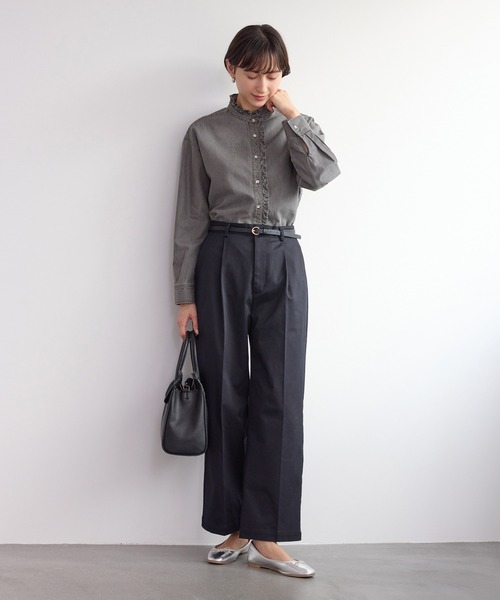 ROPE' PICNIC(ロペピクニック)の「シャンブレーフリルシャツ/イージーケア(シャツ/ブラウス・レディース・チャコールグレー/サックスブルー・FREE)」の6枚目の写真