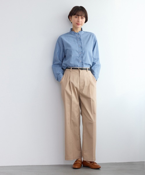 ROPE' PICNIC(ロペピクニック)の「シャンブレーフリルシャツ/イージーケア(シャツ/ブラウス・レディース・チャコールグレー/サックスブルー・FREE)」の9枚目の写真