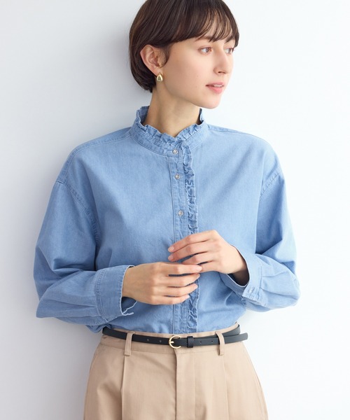 ROPE' PICNIC(ロペピクニック)の「シャンブレーフリルシャツ/イージーケア(シャツ/ブラウス・レディース・チャコールグレー/サックスブルー・FREE)」の11枚目の写真