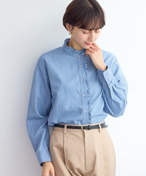 ROPE' PICNIC(ロペピクニック)の「シャンブレーフリルシャツ/イージーケア(シャツ/ブラウス・レディース・チャコールグレー/サックスブルー・FREE)」の12枚目の写真