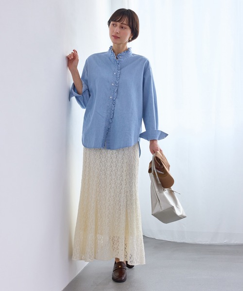 ROPE' PICNIC(ロペピクニック)の「シャンブレーフリルシャツ/イージーケア(シャツ/ブラウス・レディース・チャコールグレー/サックスブルー・FREE)」の14枚目の写真