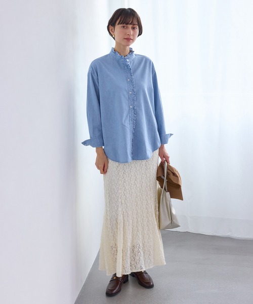ROPE' PICNIC(ロペピクニック)の「シャンブレーフリルシャツ/イージーケア(シャツ/ブラウス・レディース・チャコールグレー/サックスブルー・FREE)」の15枚目の写真
