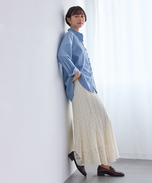 ROPE' PICNIC(ロペピクニック)の「シャンブレーフリルシャツ/イージーケア(シャツ/ブラウス・レディース・チャコールグレー/サックスブルー・FREE)」の16枚目の写真