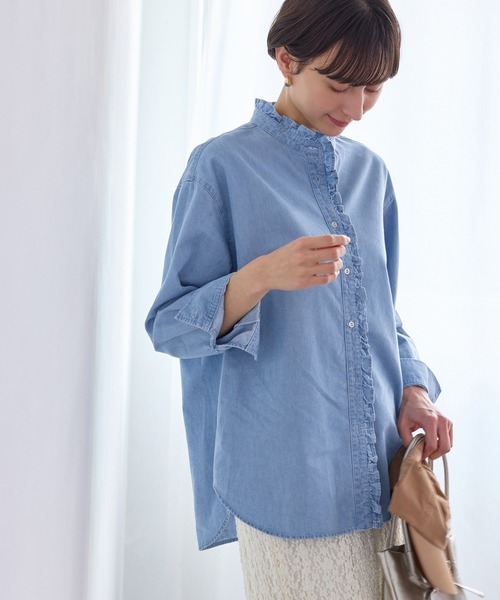 ROPE' PICNIC(ロペピクニック)の「シャンブレーフリルシャツ/イージーケア(シャツ/ブラウス・レディース・チャコールグレー/サックスブルー・FREE)」の18枚目の写真