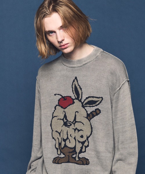 UNISEX》Parfait Bunny Jacquard Prime-Over Crew Neck Knit Pullover