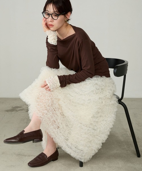 Cherir Mignon(シェリルミニョン)の「【Cherir Mignon】ボリュームフリルチュールスカート(スカート・レディース・ホワイト/ブラック・FREE)」の20枚目の写真