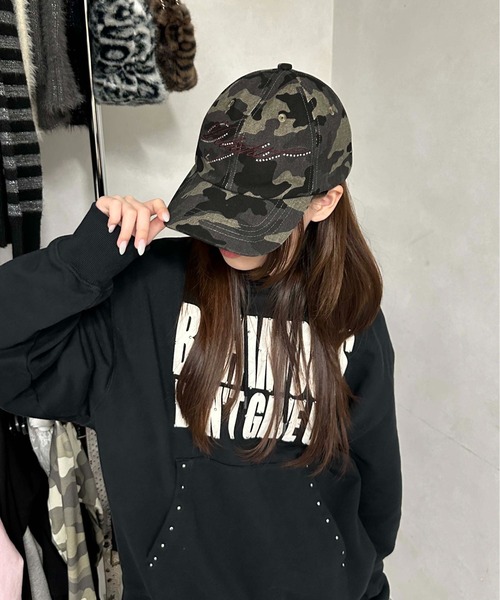 迷彩柄 ストーン付き キャップ ラインストーンロゴキャップ（キャップ