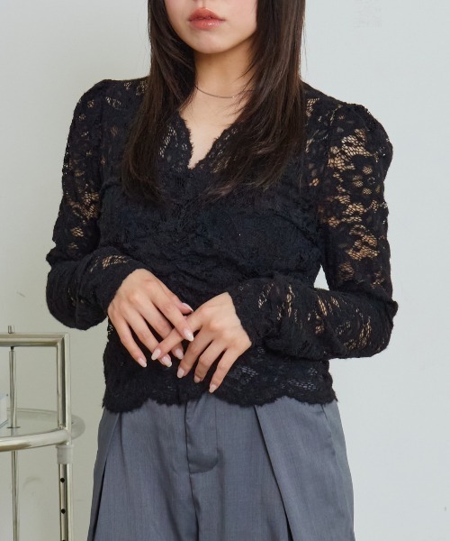 mul.(ムル)の「レースリブカットソー(Tシャツ/カットソー・レディース・ホワイト/ブラック・FREE)」の1枚目の写真