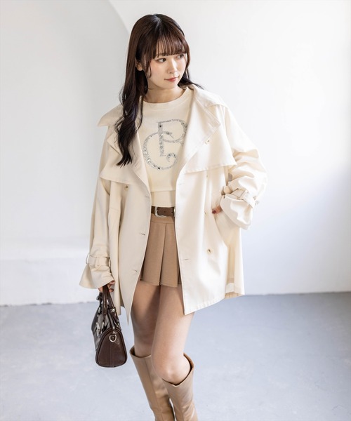 clear（クリア）の「ウエストベルトミドル丈トレンチジャケット（トレンチコート・レディース・アイボリー/ベージュ/グレー・F）」の20枚目の写真